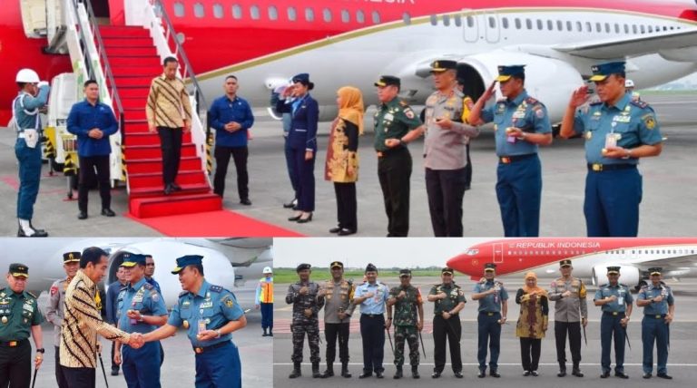 Komandan Puspenerbal Sambut dan Antar Kunker Presiden Joko Widodo di Bandara Juanda
