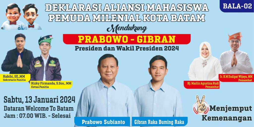 Aliansi Milenial Batam Bakal Deklarasi Dukung Prabowo-Gibran