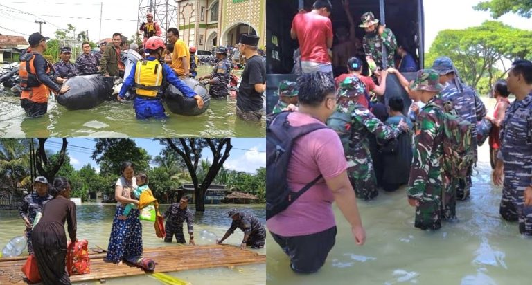 TNI AL Semarang Turun Langsung Mengevakuasi Warga Bencana Banjir Demak