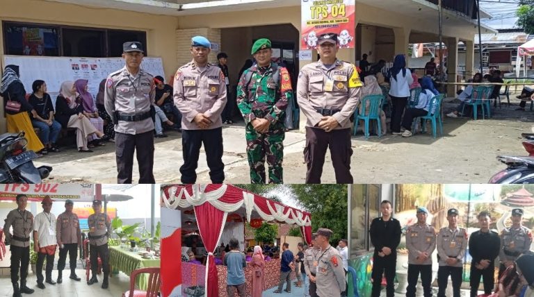 Personel Polresta Pangkalpinang Bersama Linmas Laksanakan Pengamanan TPS pemilu 2024